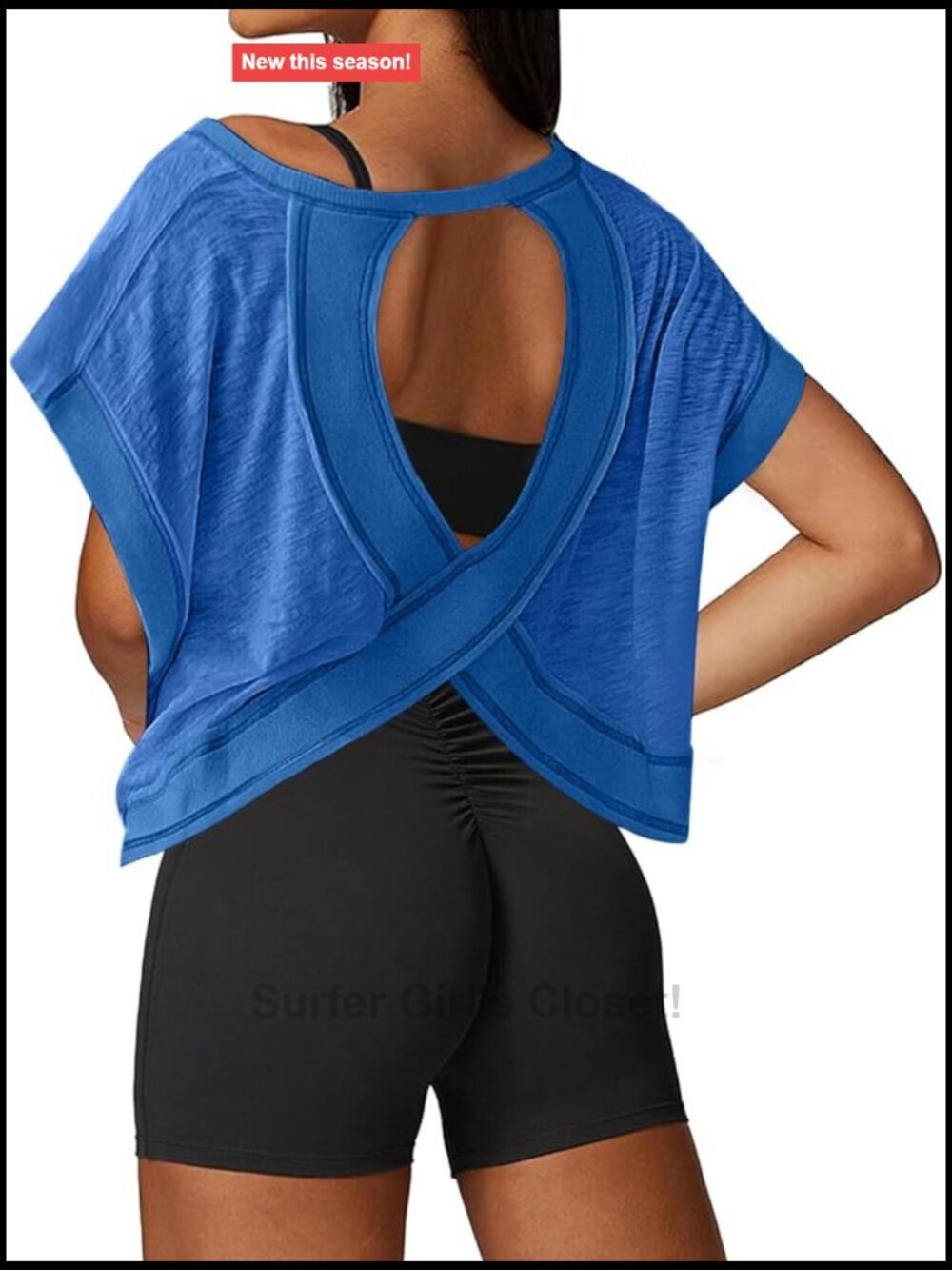 Open Back Loose Fit Athletic Crop Tee Short Sleeve Workout Tops for Women